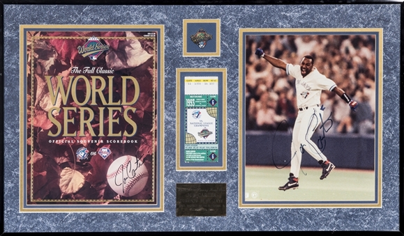 Joe Carter Autographed and Framed 1993 World Series Collage Including Official Souvenir Scorecard, Photo and Ticket (JSA)